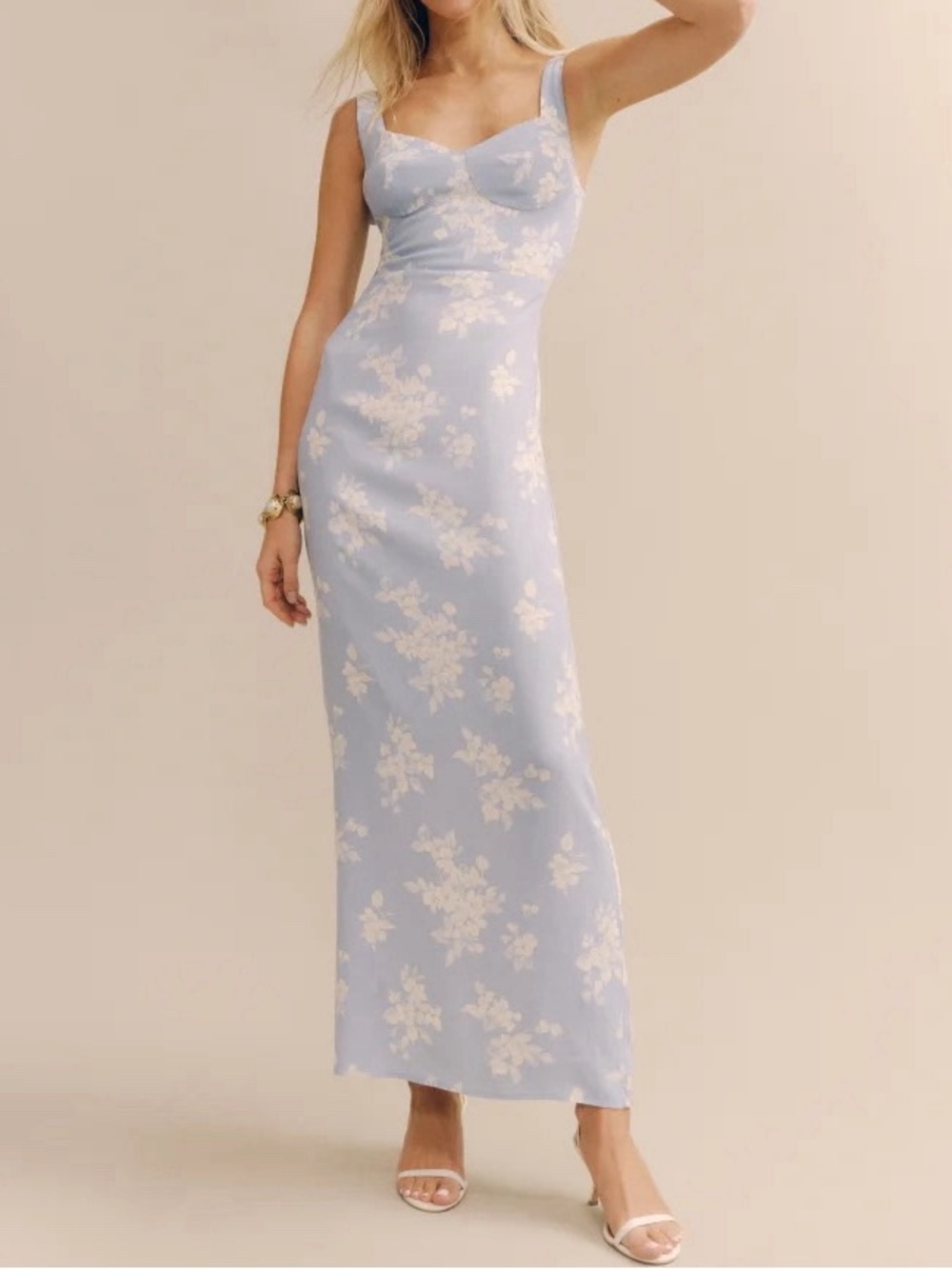 Reformation Reverie Dress Pale Blue Floral Blooms Maxi - Picture 4 of 16